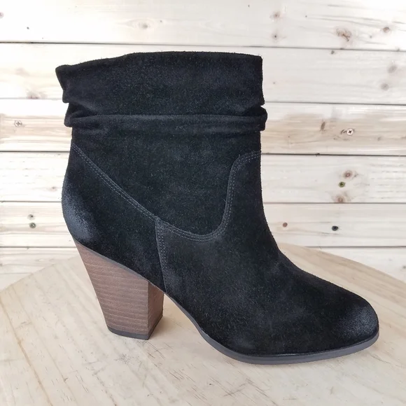 Distressed Western Biker 9 US Black Suede/Leather Slouch Heeled Bootie Boots NEW - Picture 10 of 14